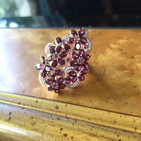 Natural Rhodolite Garnet Sterling Silver Cocktail Ring Size 7 - Picture 8 of 8